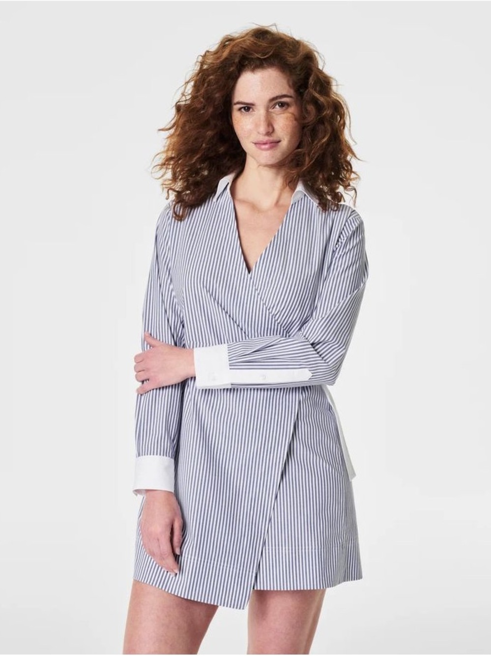 SPANX The Best Poplin Striped Wrap Dress